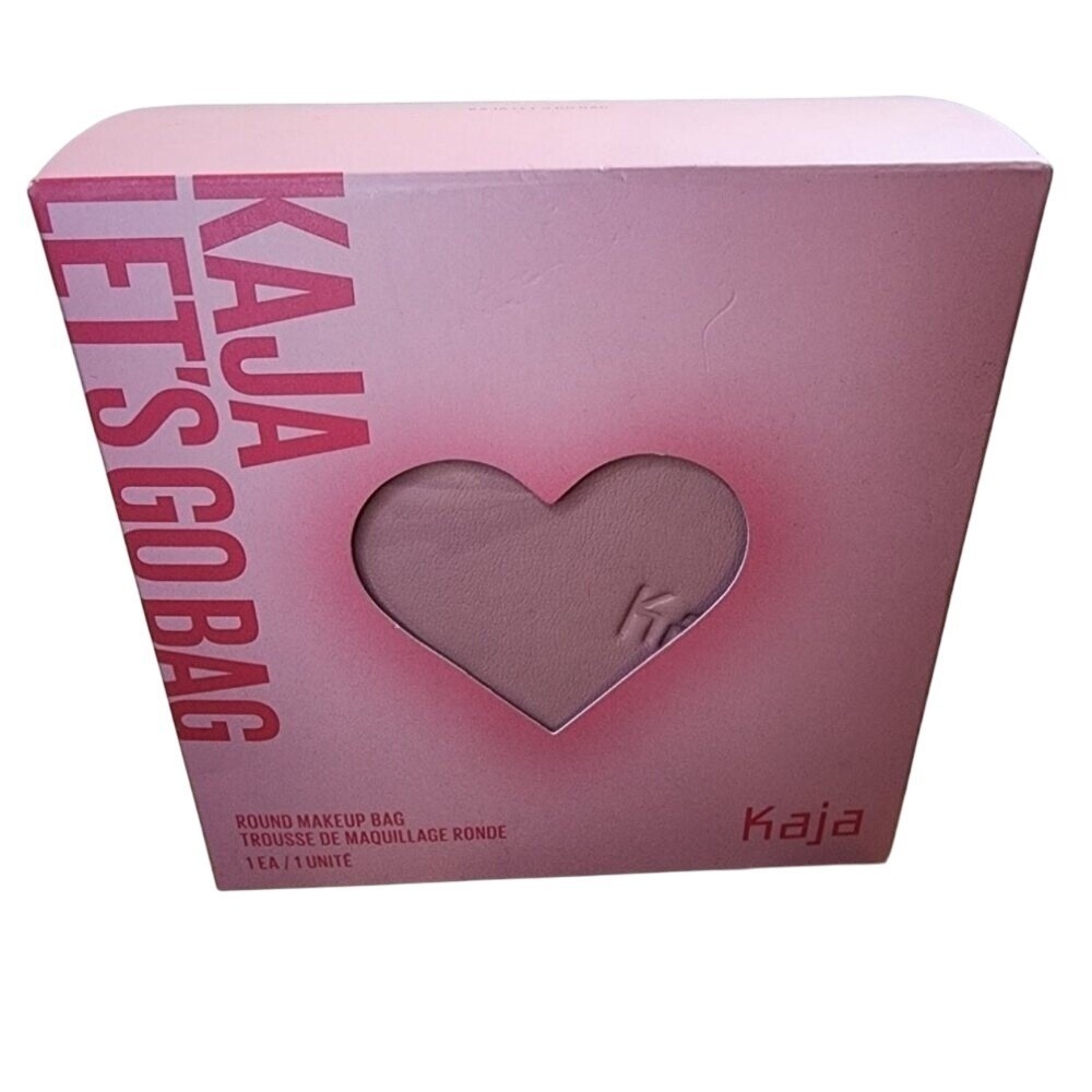 Kaja Let's Go Bag Pink Round Makeup Cosmetic Travel Pouch Heart Charm NIB